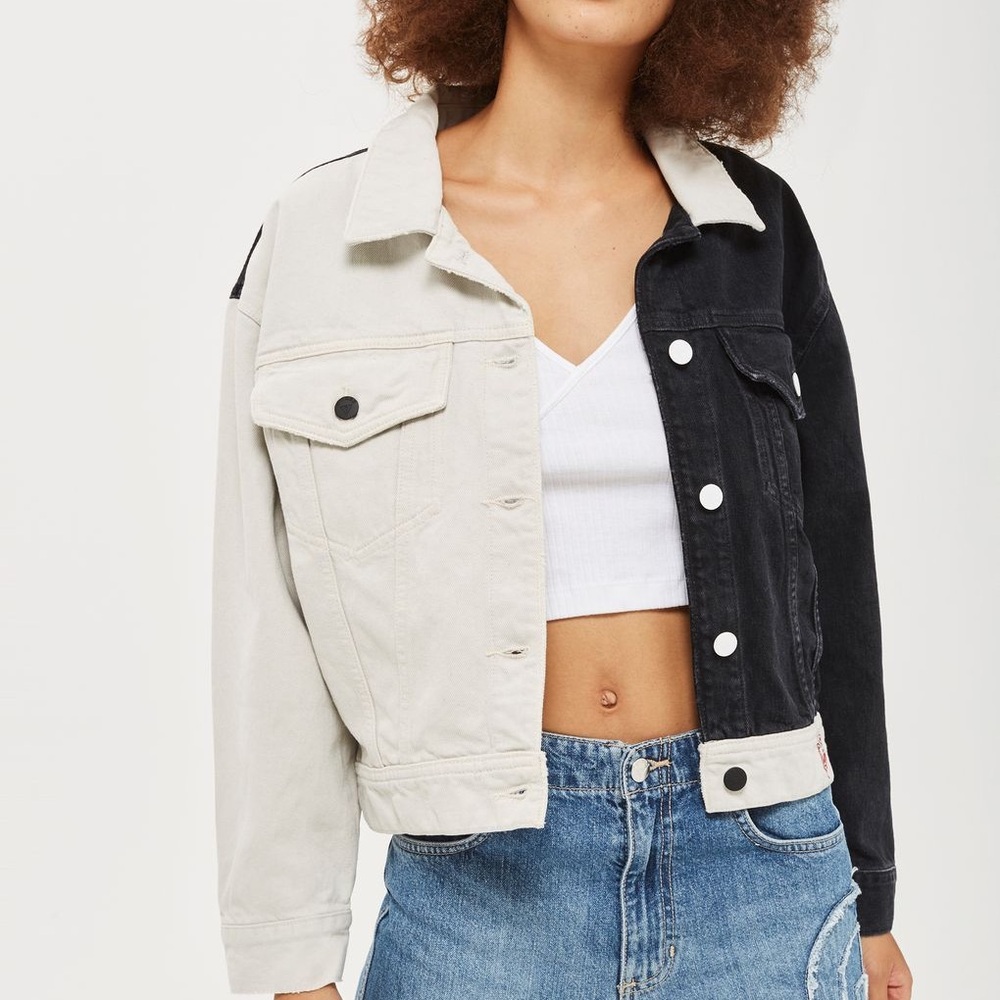 Guess Vintage Crop Trucker Jacket 1981 Colorblock Black and White Women’s XS